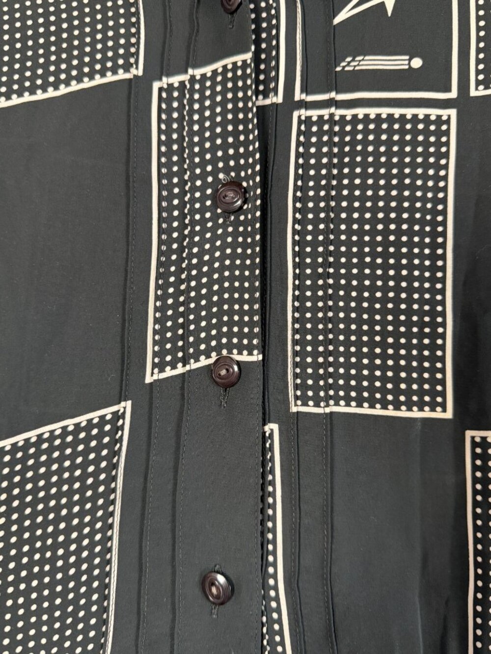 Vintage La Beauté France Black White Geometric Office Novelty Print Shirt Sz 11 - Picture 2 of 11